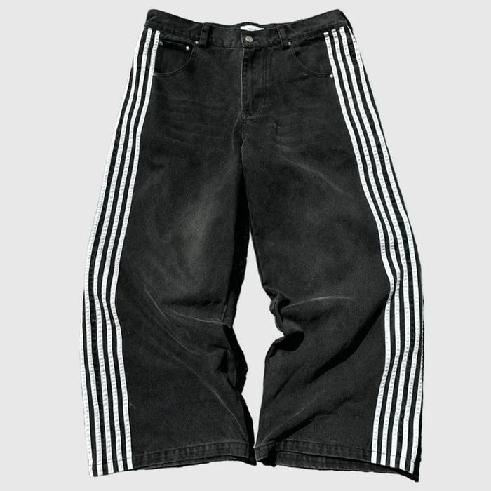 Wide Leg Jeans with Embroidered Cross Design, Unisex Y2K Style, Comfortable Baggy Fit, Sizes S to 3XL-1