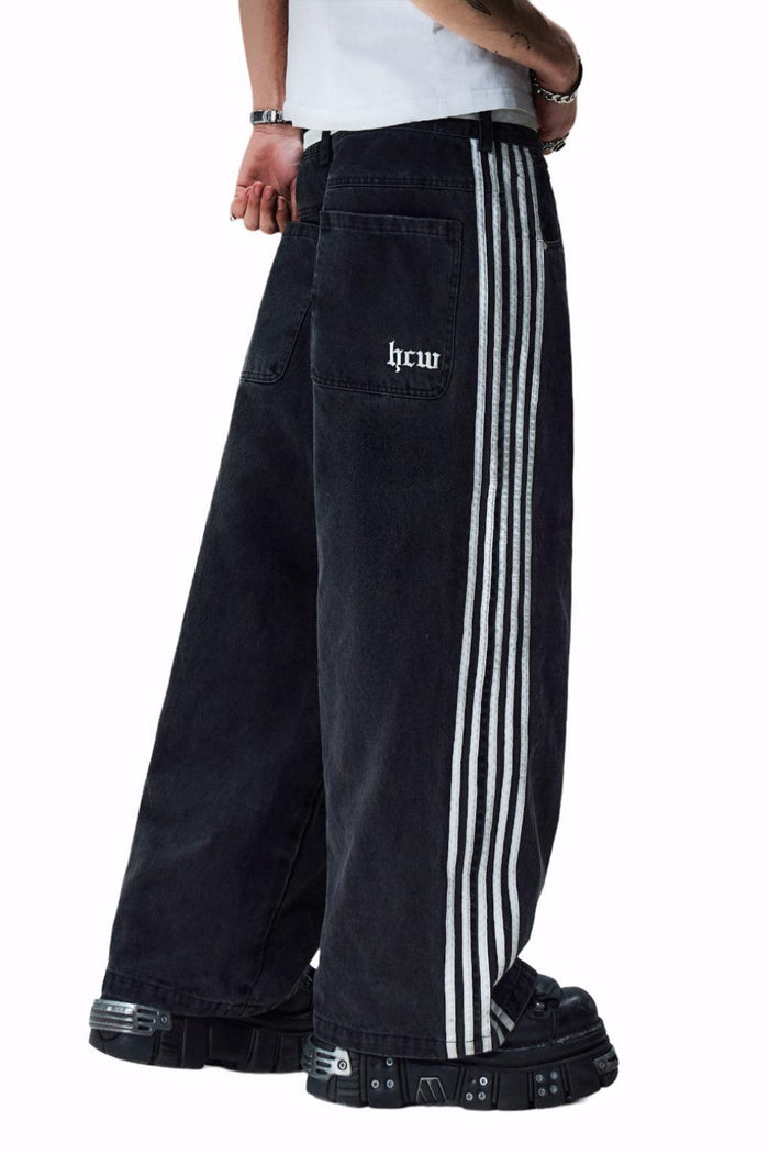 Wide Leg Jeans with Embroidered Cross Design, Unisex Y2K Style, Comfortable Baggy Fit, Sizes S to 3XL-3