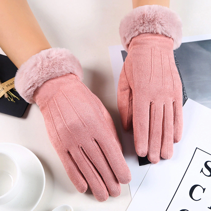 Windproof Womens Gloves - Touchscreen Faux Suede, Winter