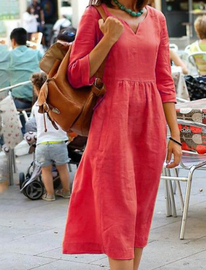 Variant image for Womens Dress with 3/4 Sleeves, Flattering Fit, Comfortable Natural Fabric, Available in Multiple Colors-1