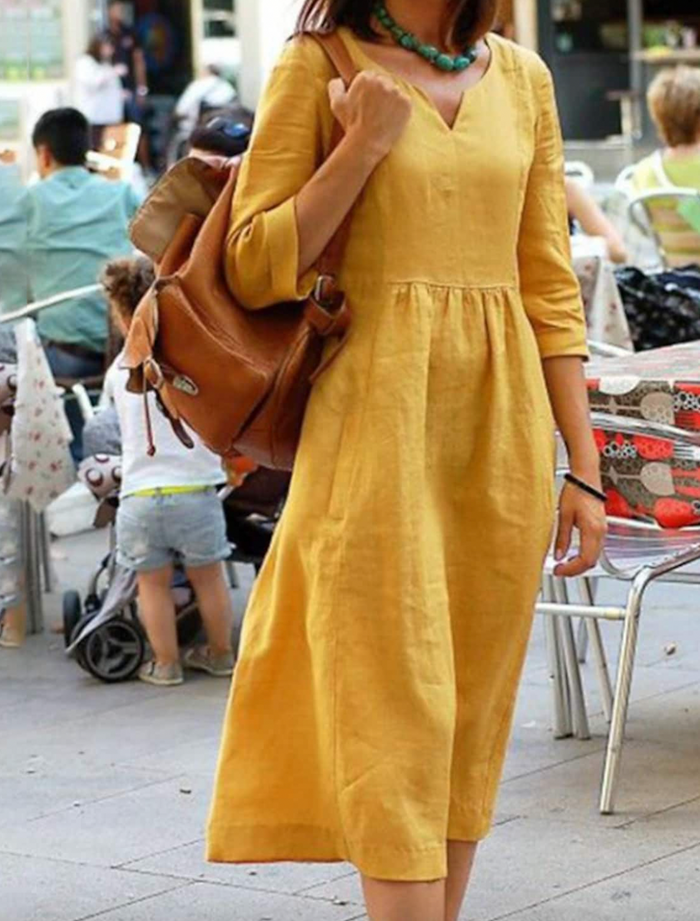 Variant image for Womens Dress with 3/4 Sleeves, Flattering Fit, Comfortable Natural Fabric, Available in Multiple Colors-7
