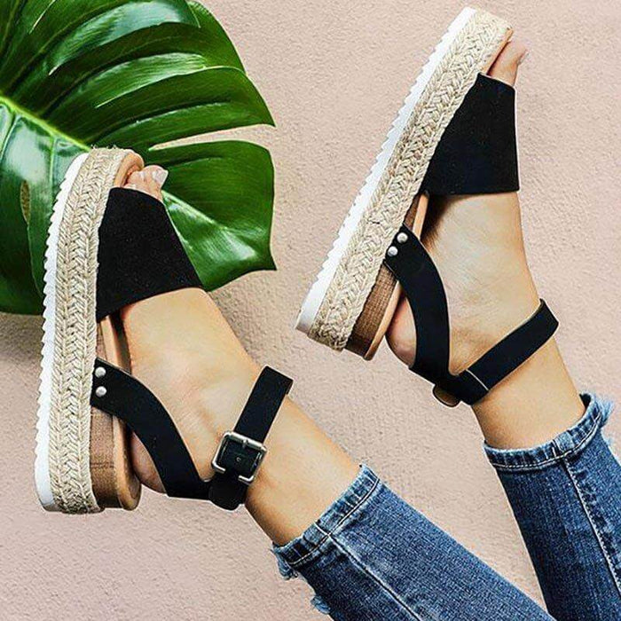 Women's Faux Suede Platform Sandals with Adjustable Ankle Straps, Open Toe, 2 Espadrille Height-1