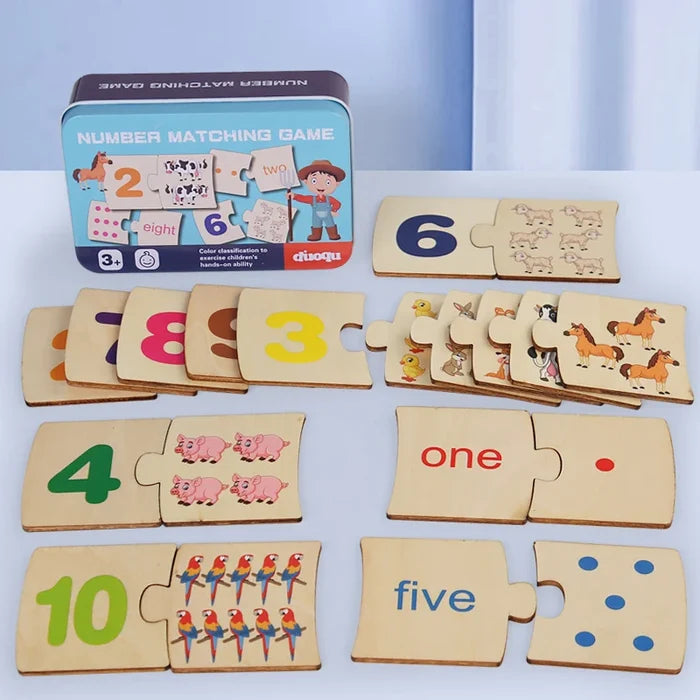 Wooden Number Matching Puzzle Toys for Baby Early Education Gift