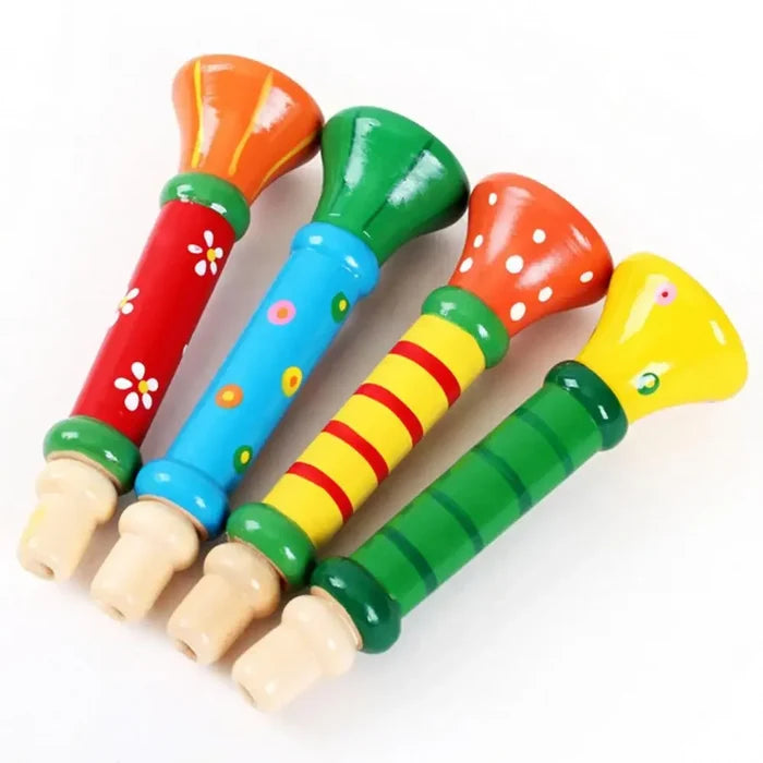 Wooden Trumpet Toy Horn Whistle - Musical Instrument for Kids, Early Educational Montessori Sound Training